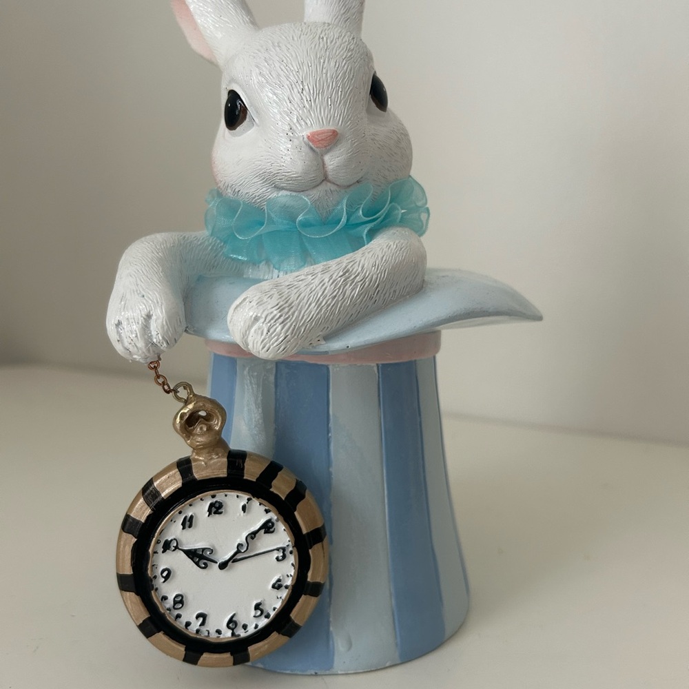White Rabbit Bunny Figurine with Pocket Watch Alice in the Wonderland Mad Hatter